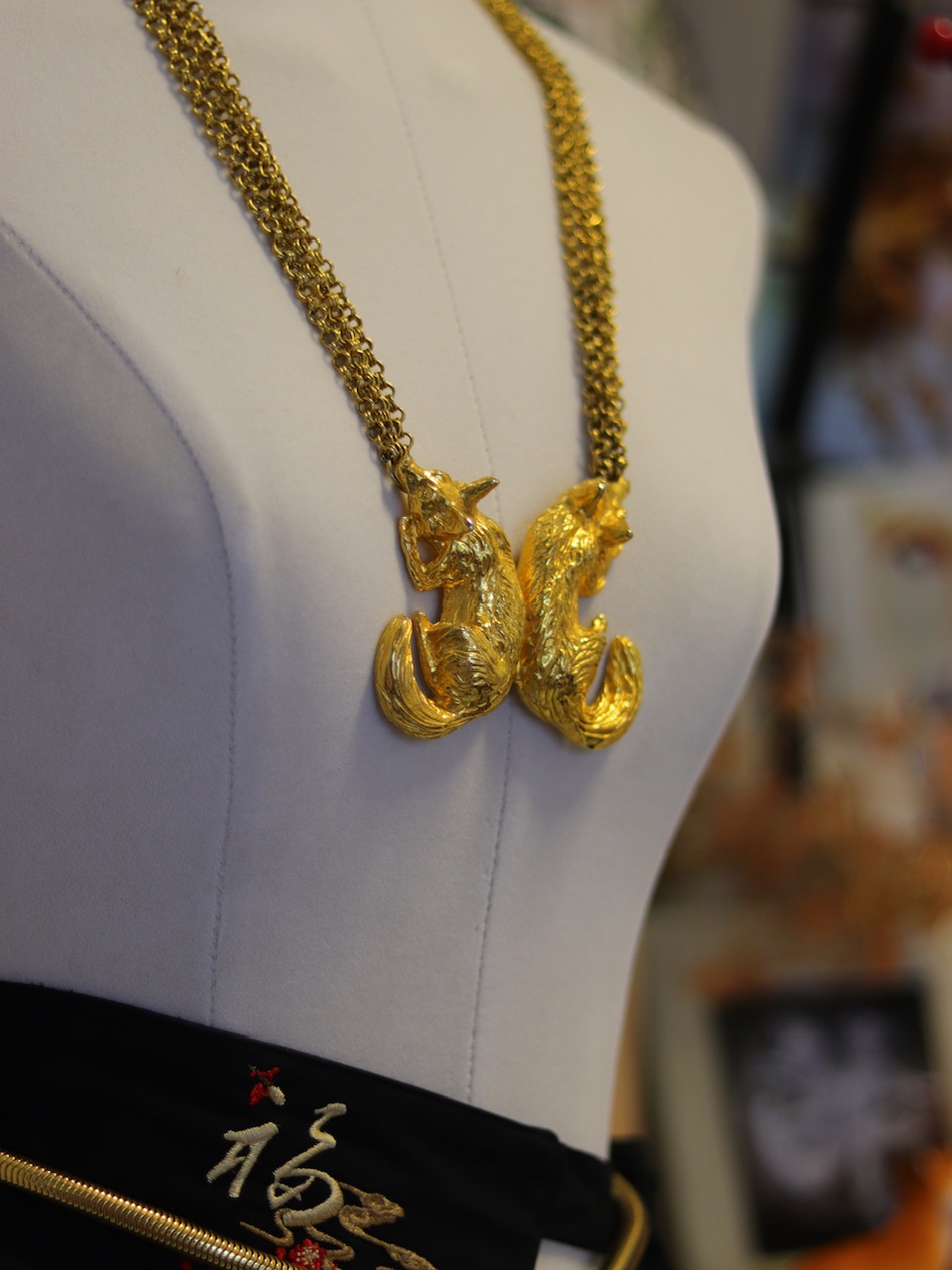 「双狐狸」守护联盟·福气啦～吊坠项链；1970年代JudithLeiber；包金/黄铜链（20210209）