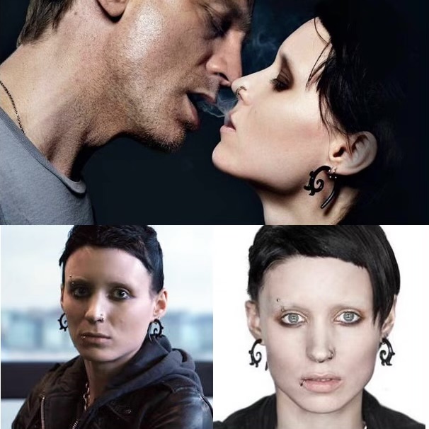 ①③.「龙纹身女孩·螺旋」朋克·部落风·假耳扩耳环；美国手艺人；耳环很轻巧，正反两面雕刻；水牛角+医用钢针+橡胶；约4厘米长；一对出；（关于材质：凡使用未染色的牛角/牛骨/木材/贝壳等天然材质制作的成品，若带少许纹路/颜色不均等天然现象，以及刀刻划痕等手工痕迹属正常现象。）每只均为手工雕刻，大小/曲度/外形等微小差异