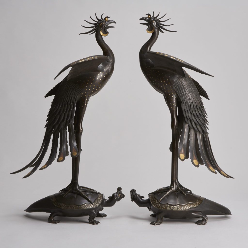 沉默中锻造，风起时飞翔｜凤凰与千年龟铜制雕塑，室江吉兵卫，明治时期（1868-1912）｜00015